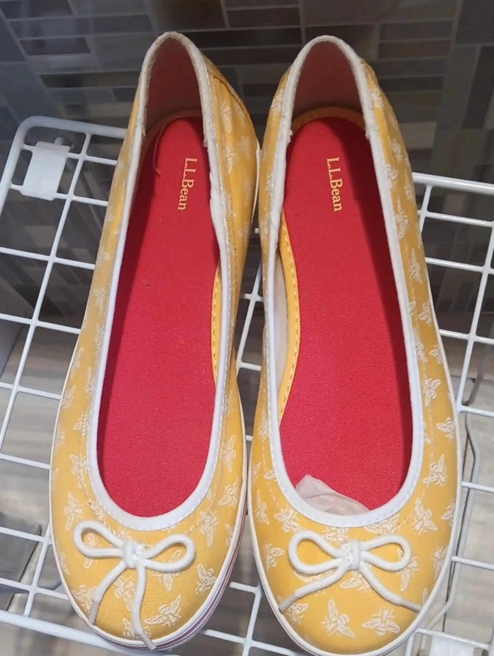 L.L. Bean Yellow Floral Bow Ballet Flats